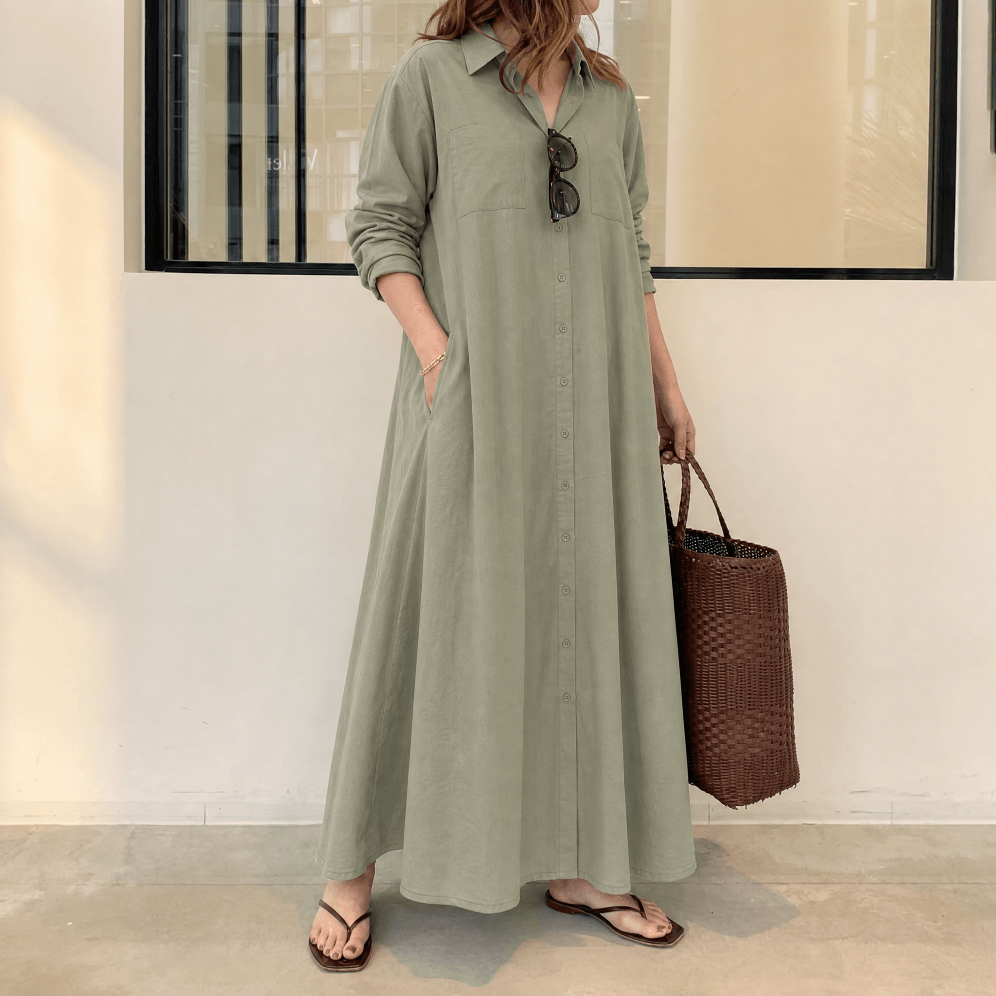 Marivelle – Women's Effortless Maxi Shirt Dress with Pockets