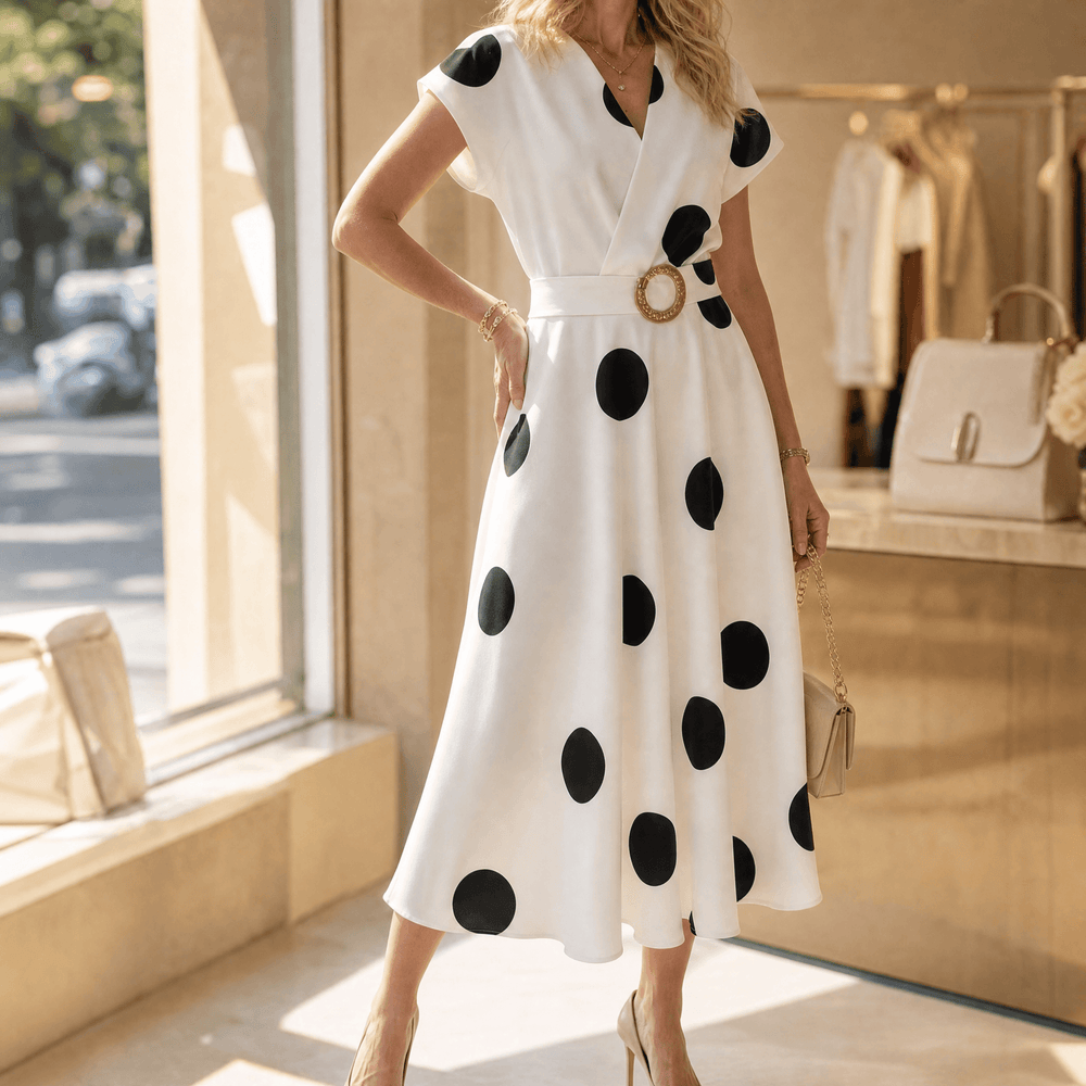 Marlowe – Women's Belted Polka Dot Midi Dress
