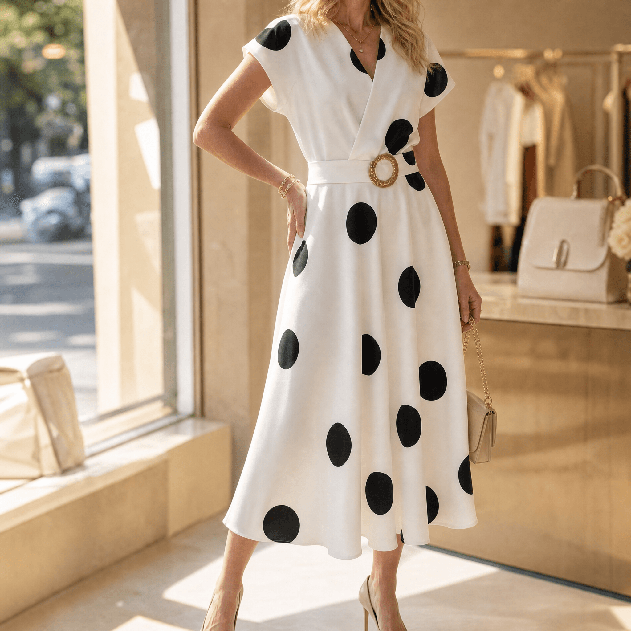 Marlowe – Women's Belted Polka Dot Midi Dress