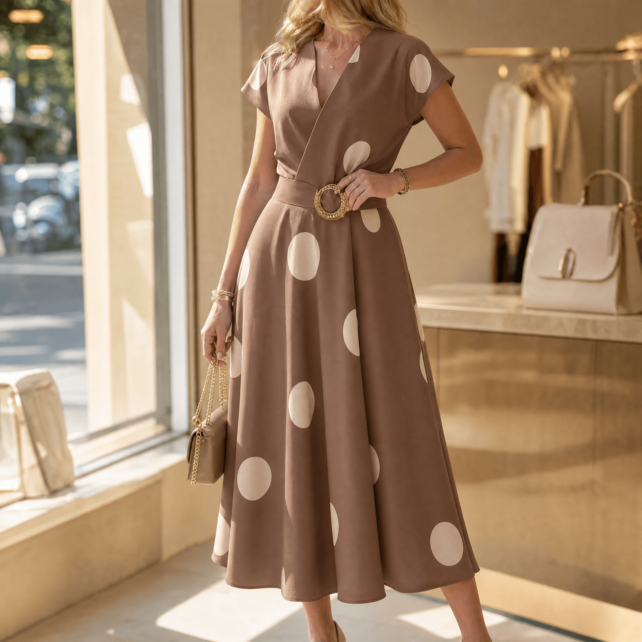 Marlowe – Women's Belted Polka Dot Midi Dress