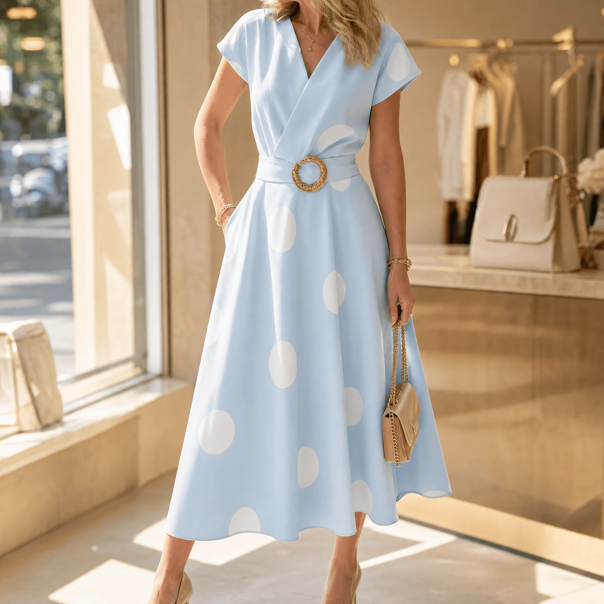 Marlowe – Women's Belted Polka Dot Midi Dress