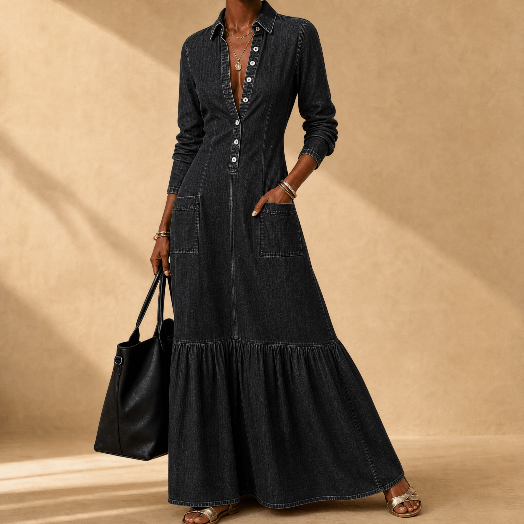 Mavira – Women's Soft-Touch Maxi Dress with Tiered Ruffle Hem