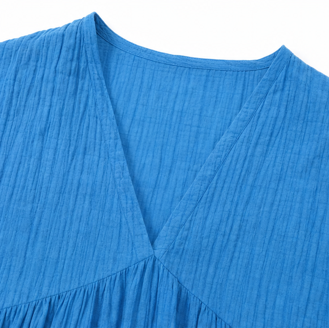 Mira Coast – Soft Maxi Dress with Oversized V-Neck and Pockets