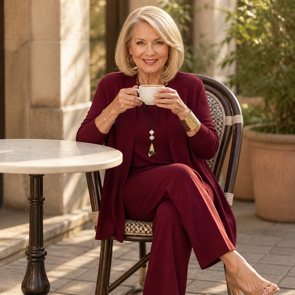 Maevelle – Women's Elegant 3-Piece Set with Drape Cardigan