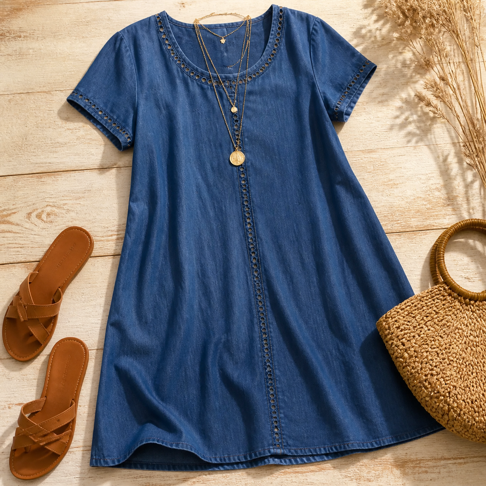 Lunavia – Women's Eyelet Trim Linen Midi Dress