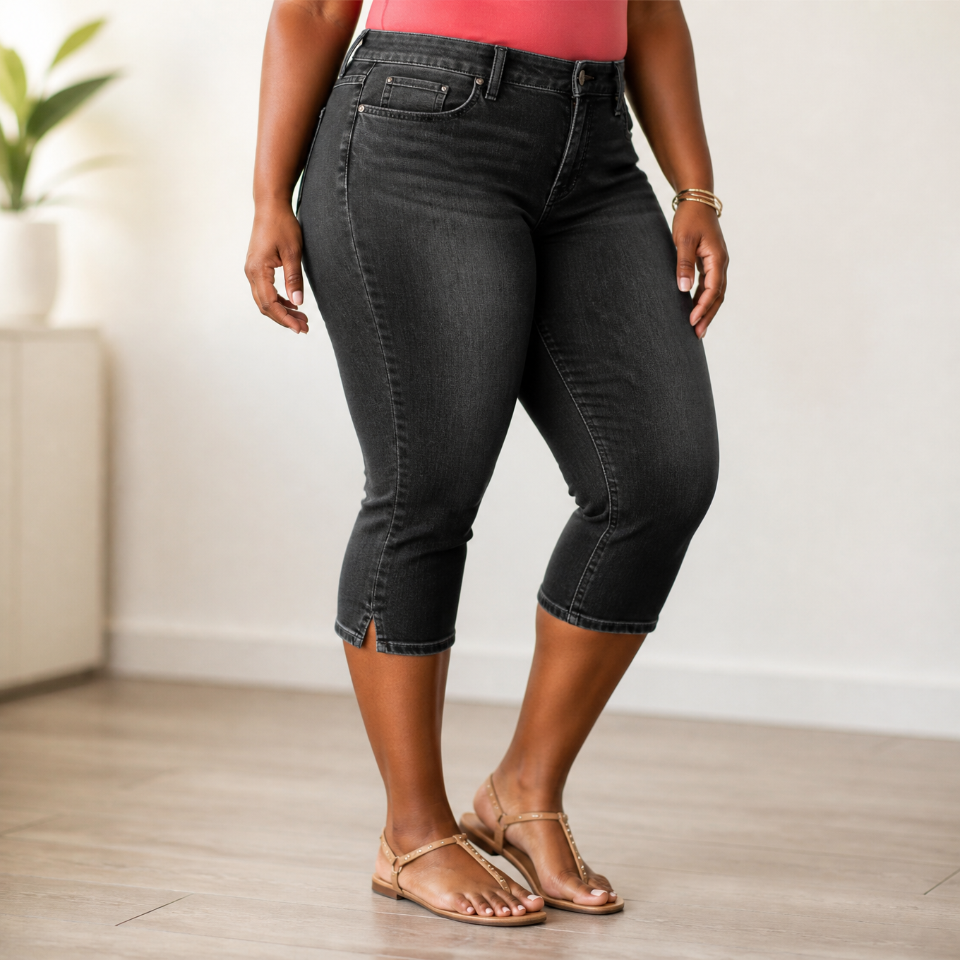 Curvella™ – Flattering High-Waist Stretch Denim Capris