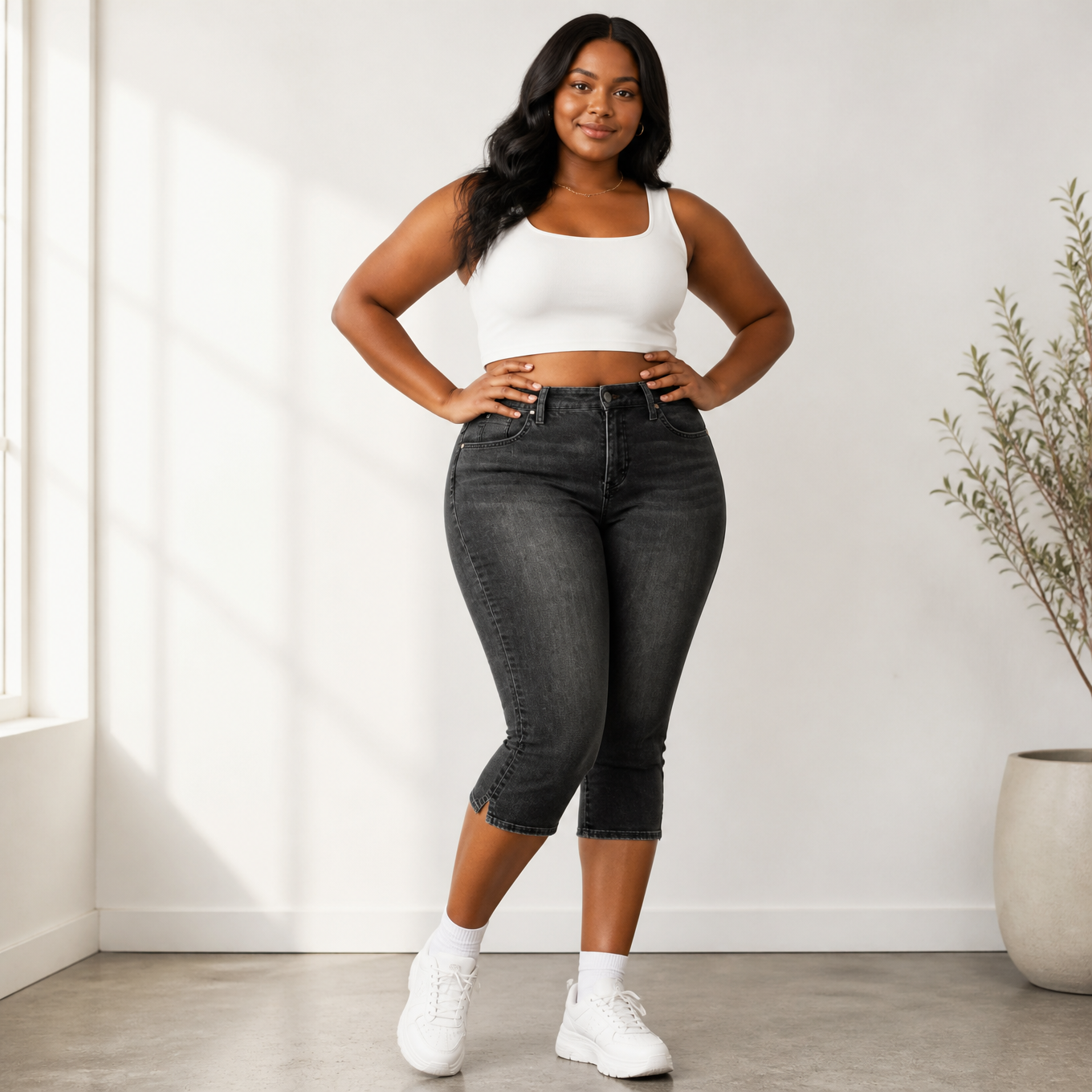 Curvella™ – Flattering High-Waist Stretch Denim Capris