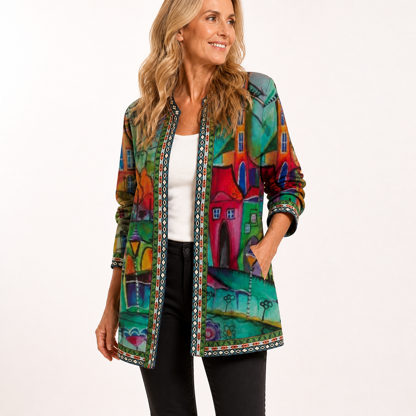 Patrice™ – Art-Print Open Jacket for Effortless Style