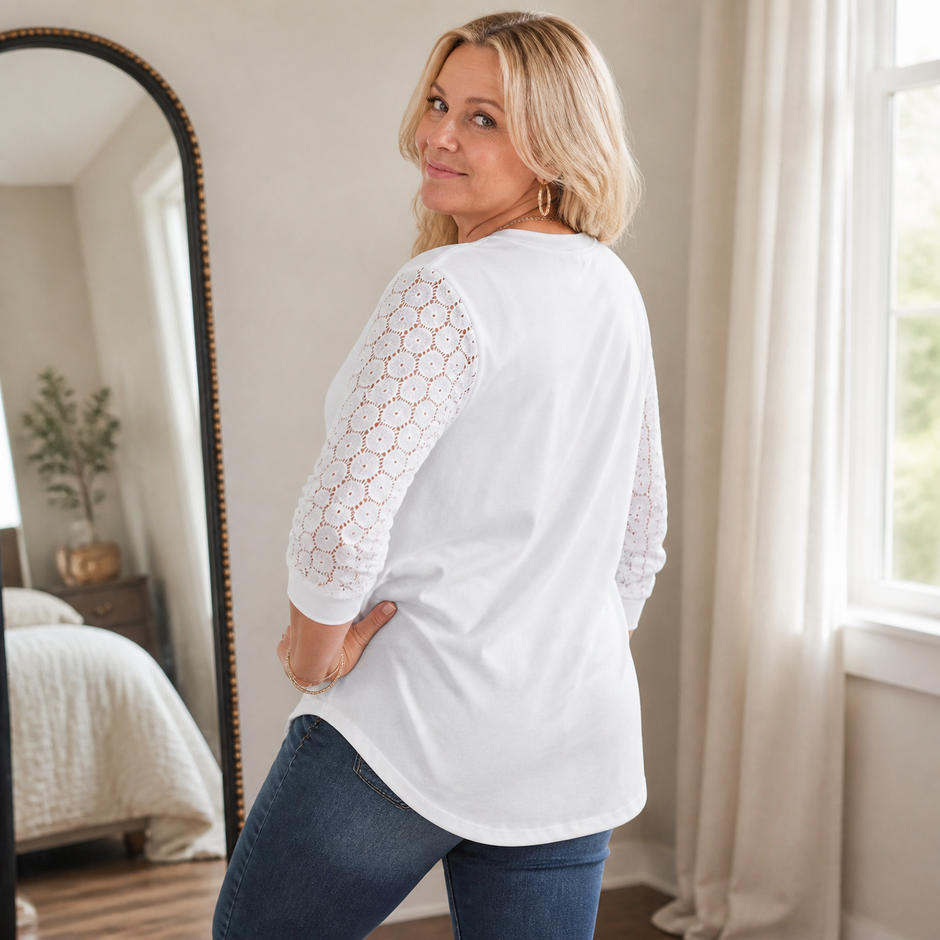 Lumeya™ – Crochet Lace Sleeve V-Neck Top