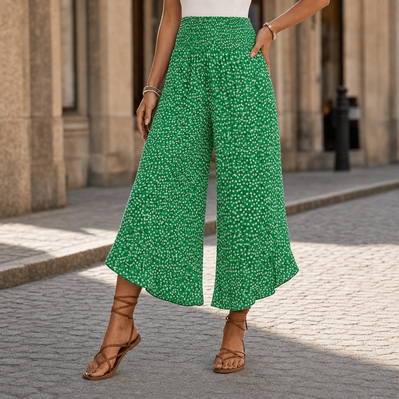Velura™ – Smocked High-Waist Wide-Leg Floral Pants