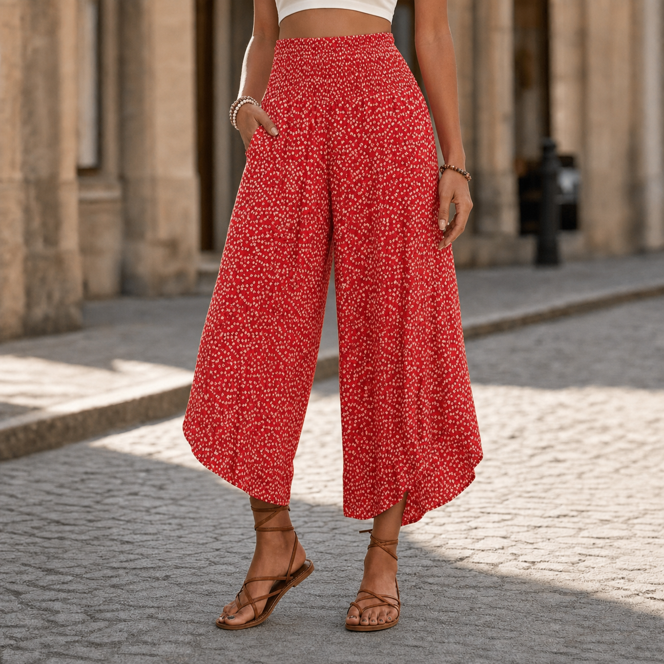 Velura™ – Smocked High-Waist Wide-Leg Floral Pants