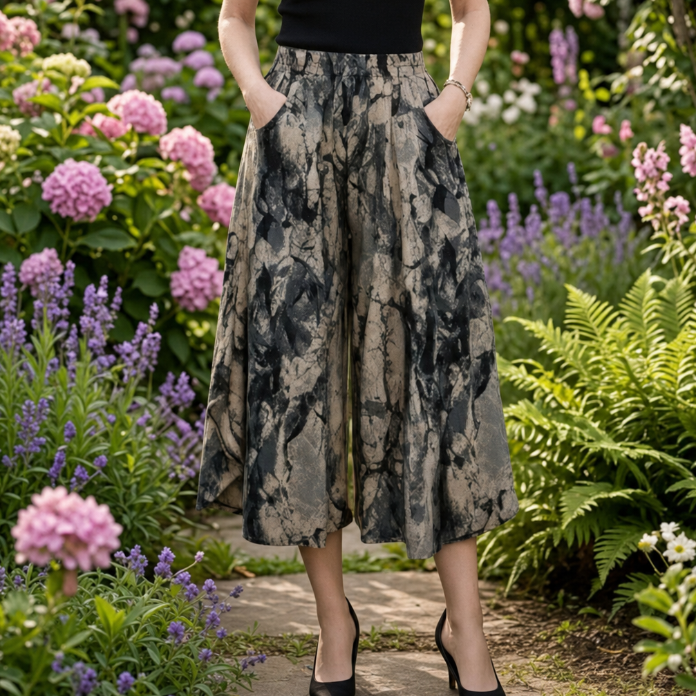 Florenza™ – Wide-Leg Flowy Summer Capri Pants with Elastic Waist & Pockets