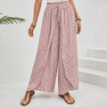Solavie – Smocked Waist Wide Leg Pants with Wrap Slit for Women