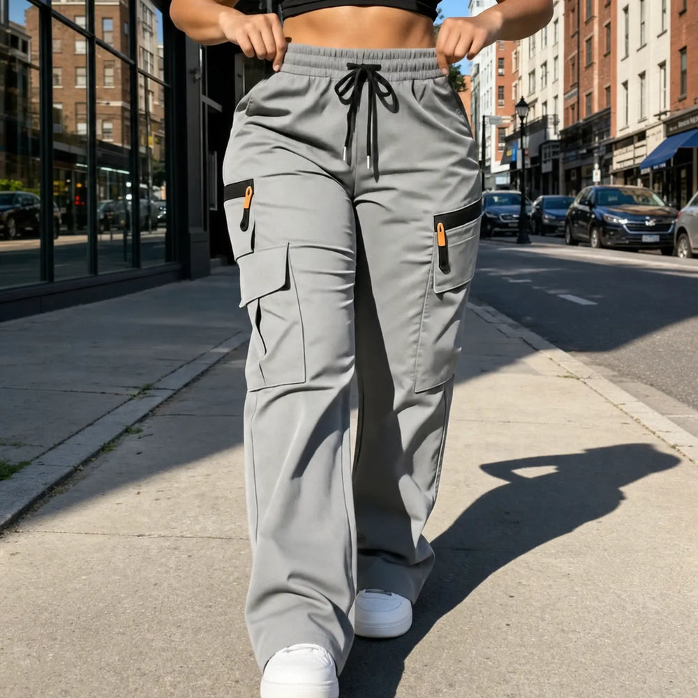 Solene – Wide-Leg Drawstring Cargo Pants with Pockets