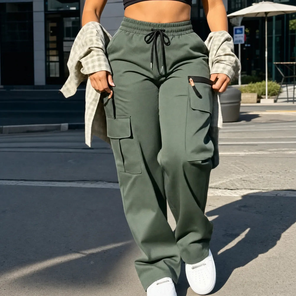 Solene – Wide-Leg Drawstring Cargo Pants with Pockets