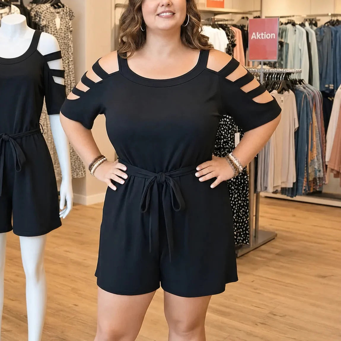 Vivelyn – Ladder Sleeve Tie Waist Romper
