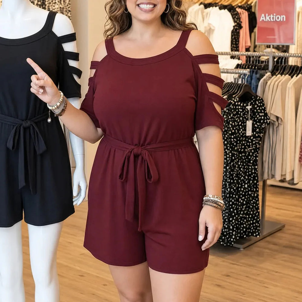 Vivelyn – Ladder Sleeve Tie Waist Romper