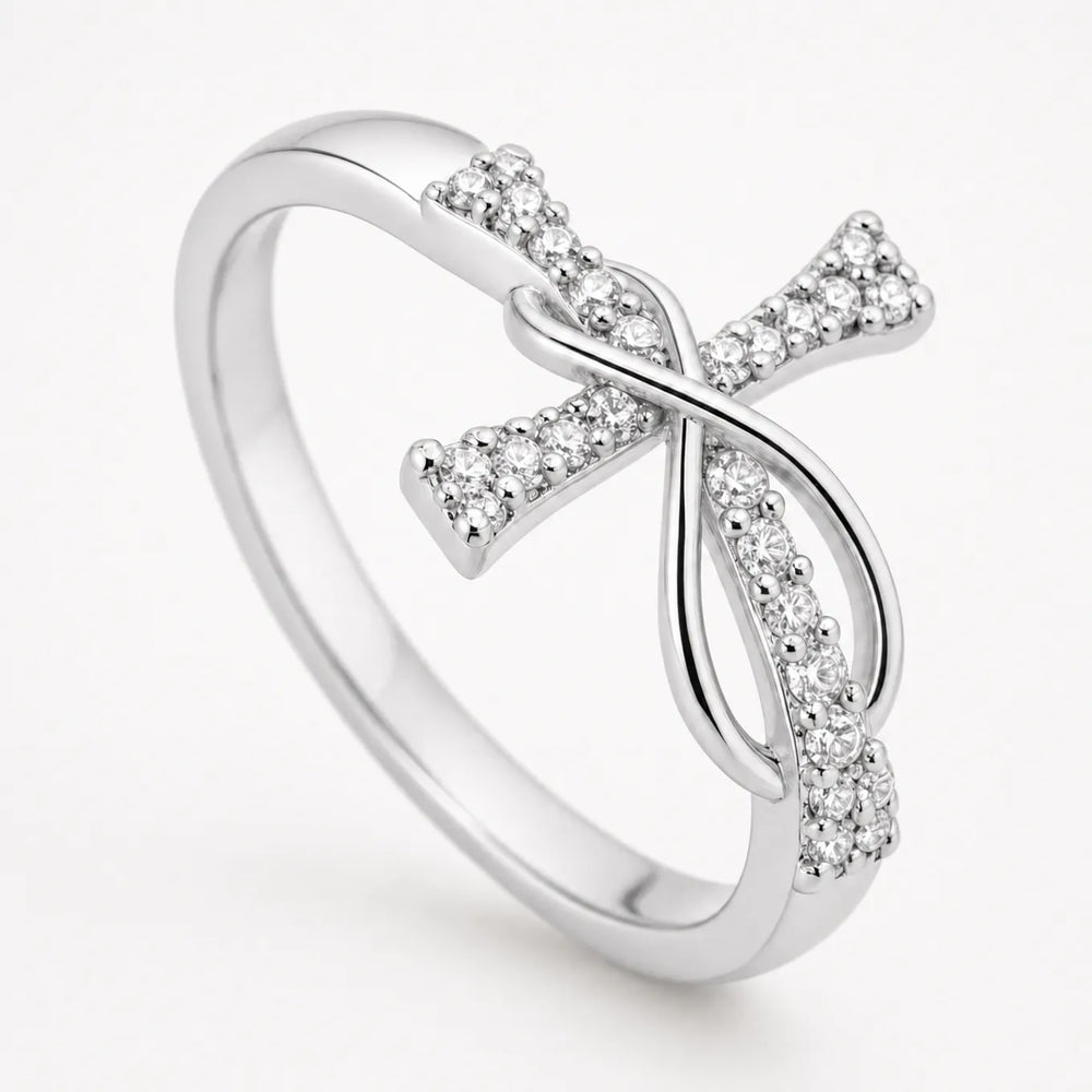Graceloop – Mobius Cross Ring with Pavé Stones, Gold or Silver