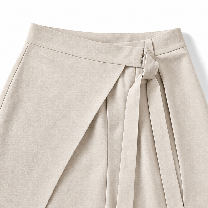 Velora – Wrap-Front Wide-Leg Culottes for Women, Knee Length, Tie Waist