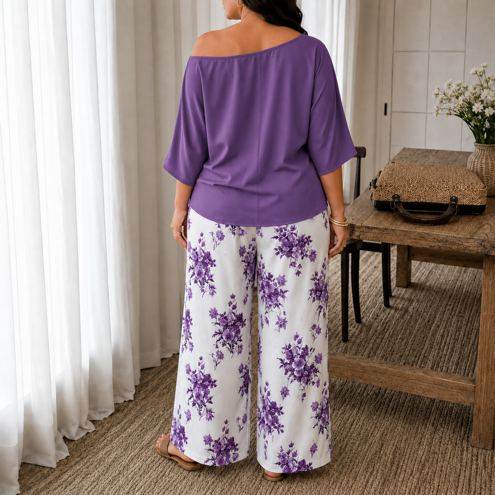 Solene – Off Shoulder Floral Wide Leg Pants Set for Women