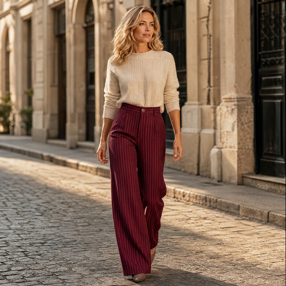 Solène – Women's High-Waisted Striped Wide-Leg Trousers