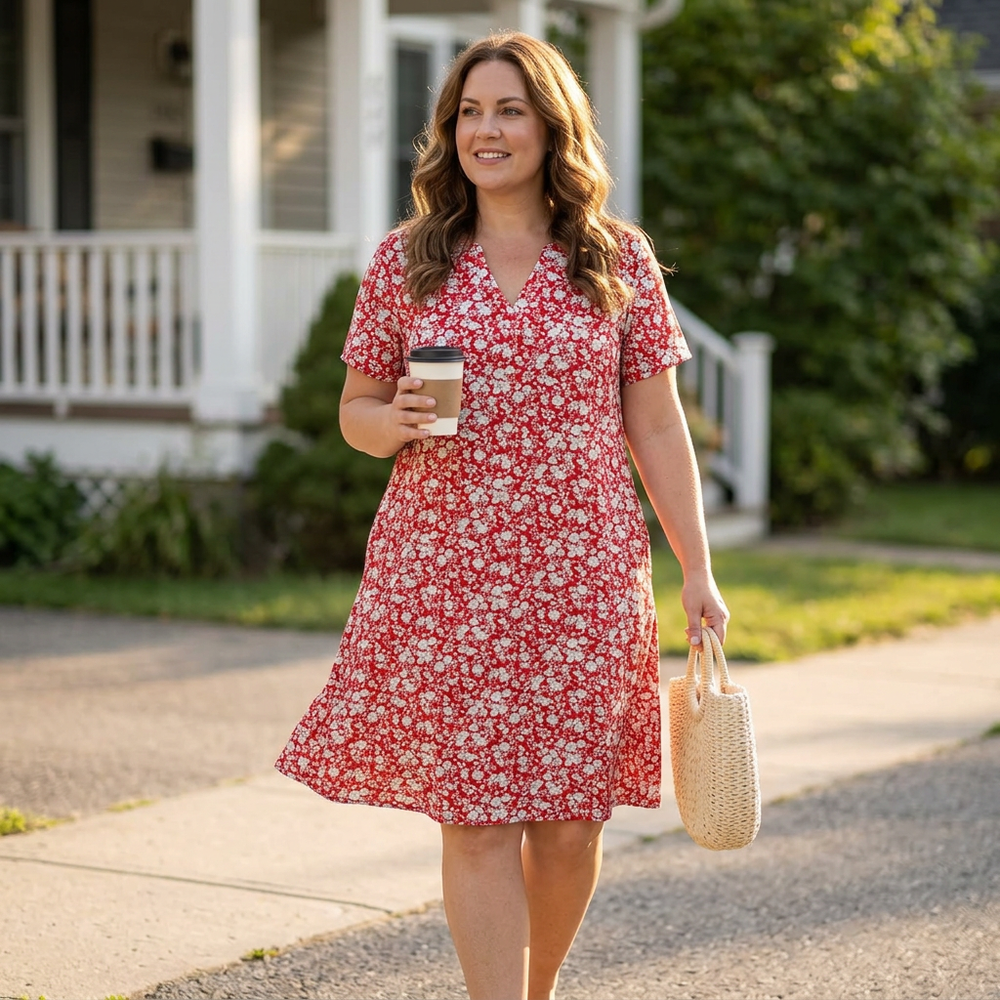 Veluna – Women's V-Neck Floral Dress with Pockets