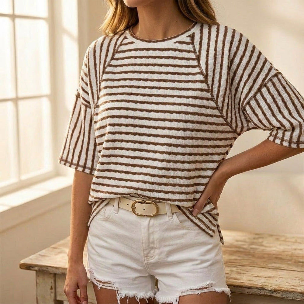 Elara – Women's textured stripe relaxed tee