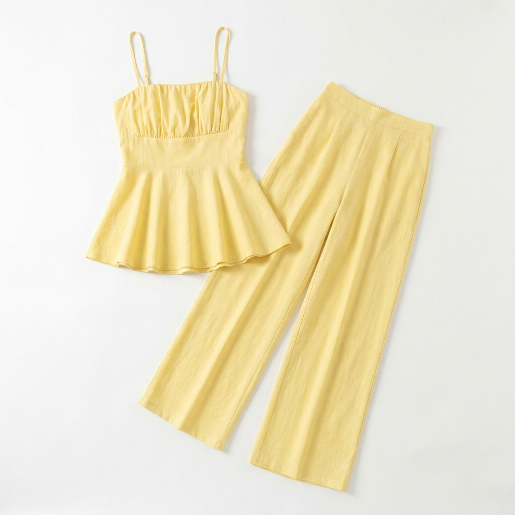 Solenza – Women's Ruched Peplum Summer Co-Ord Set