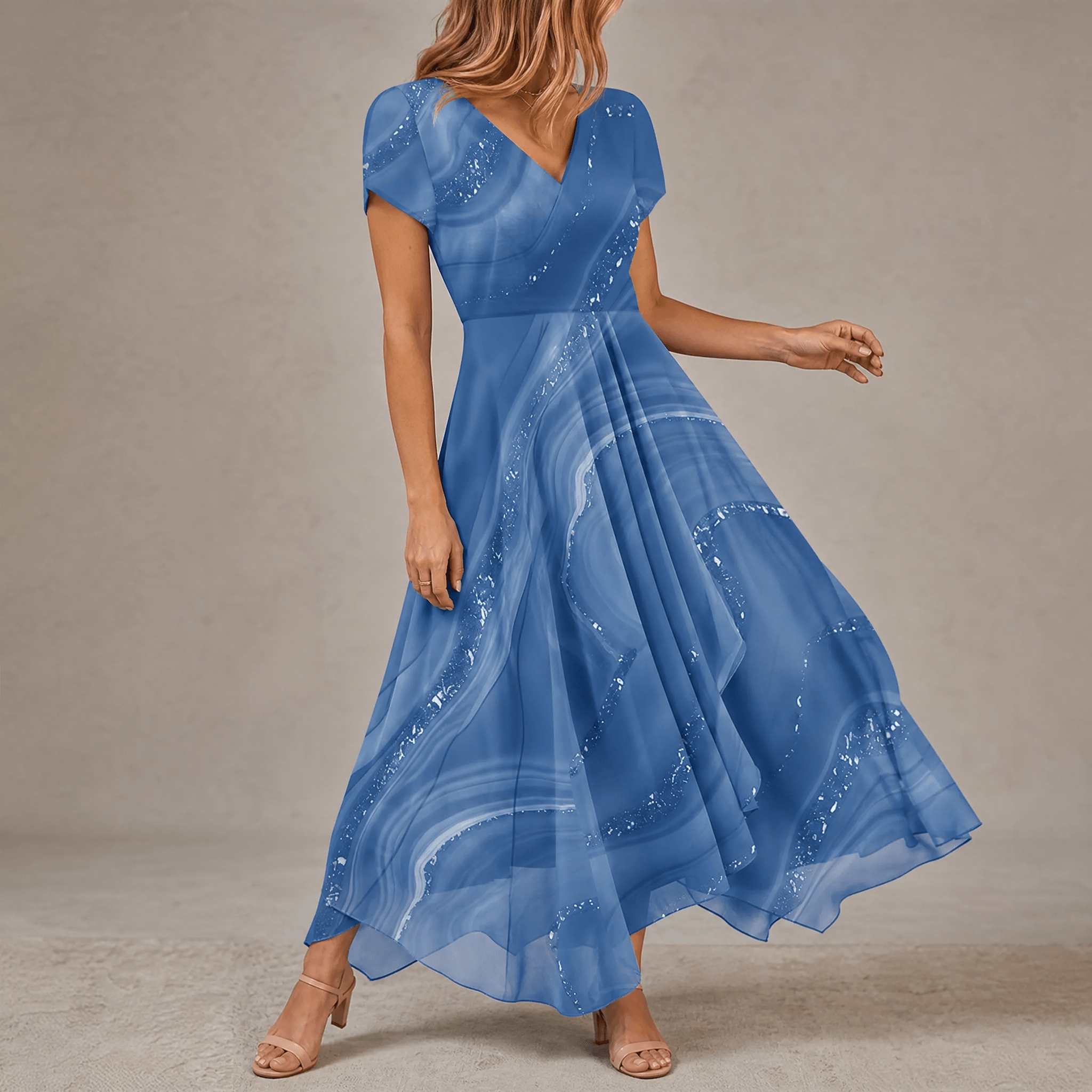 Osyla – Women's Flowing Marbled Midi Dress