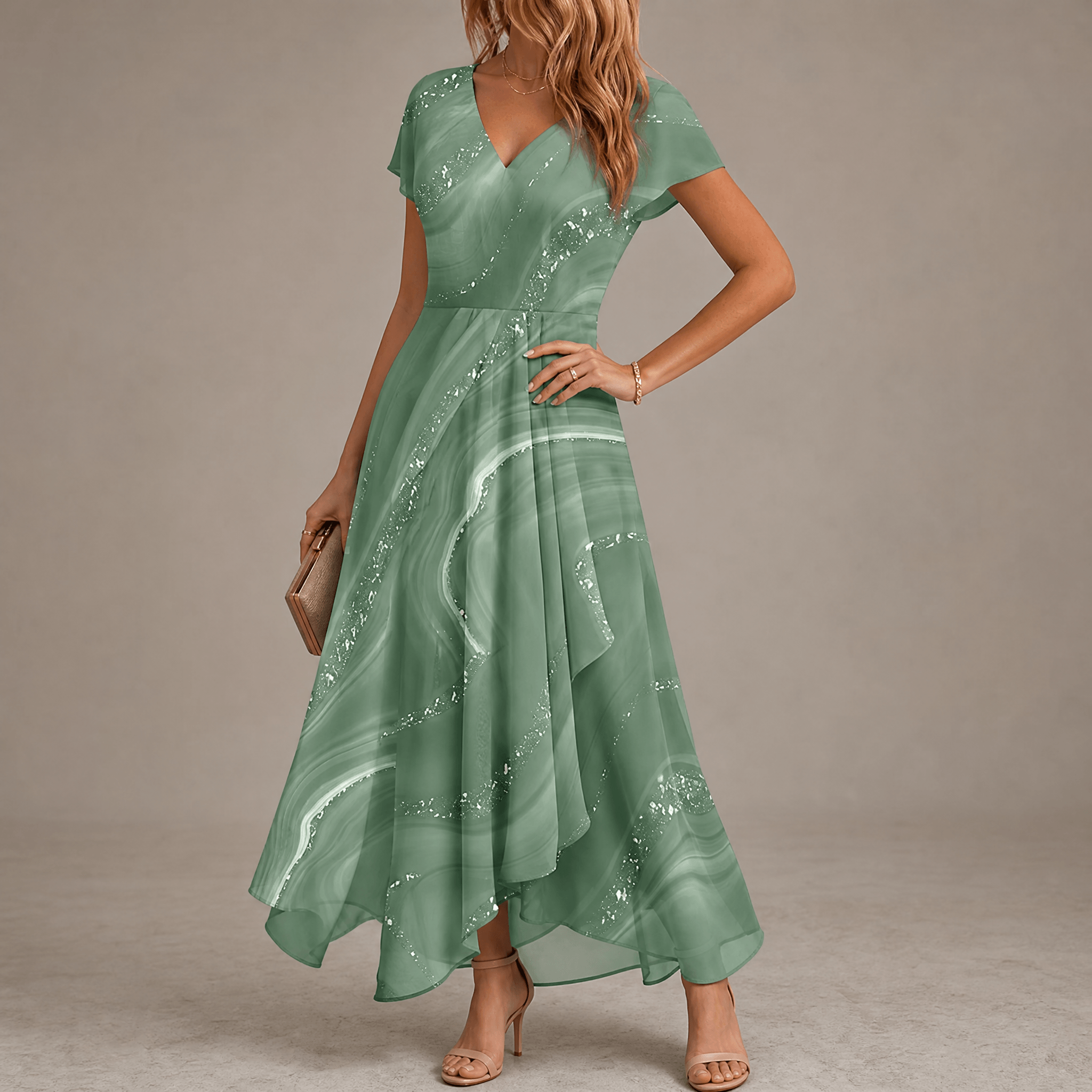Osyla – Women's Flowing Marbled Midi Dress