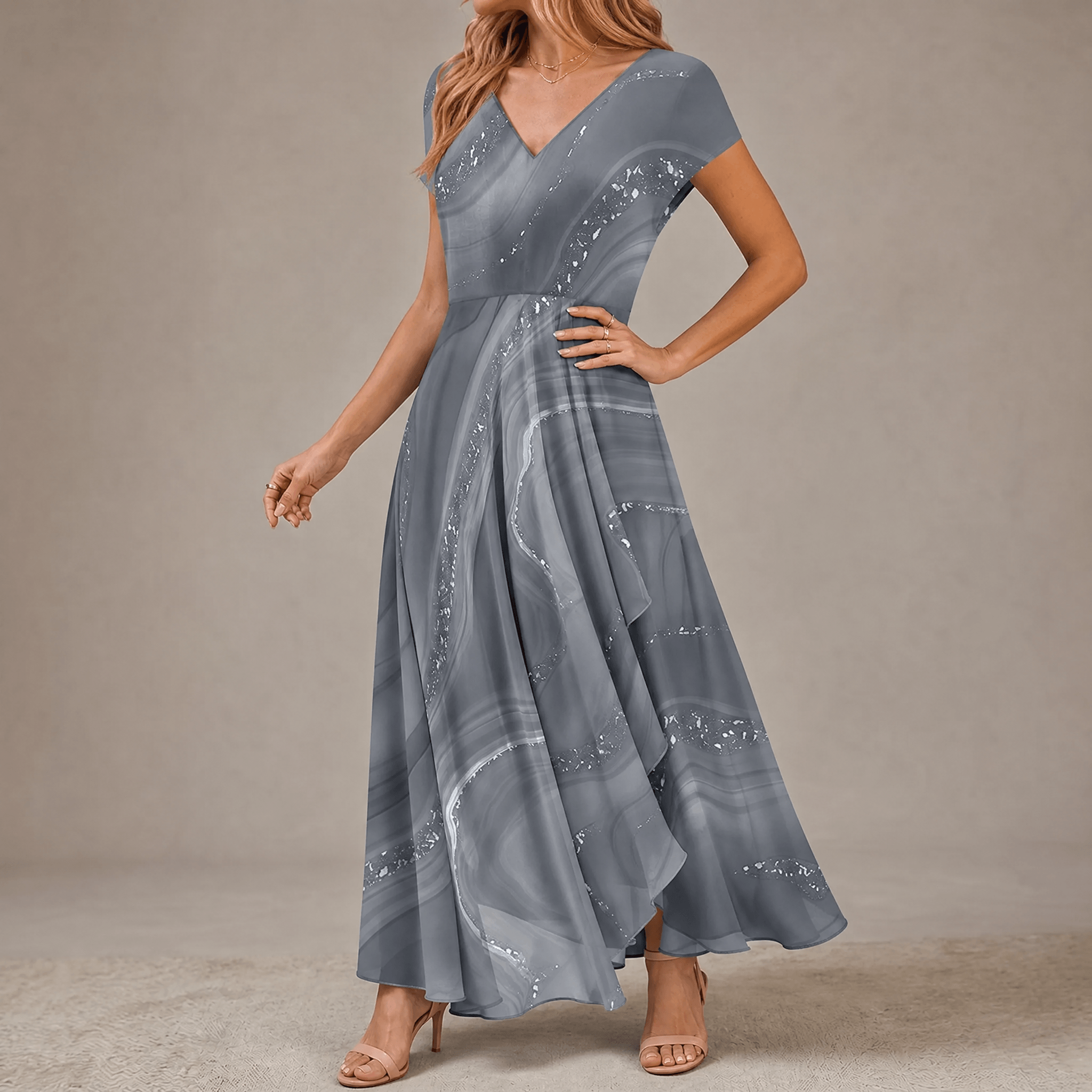 Osyla – Women's Flowing Marbled Midi Dress