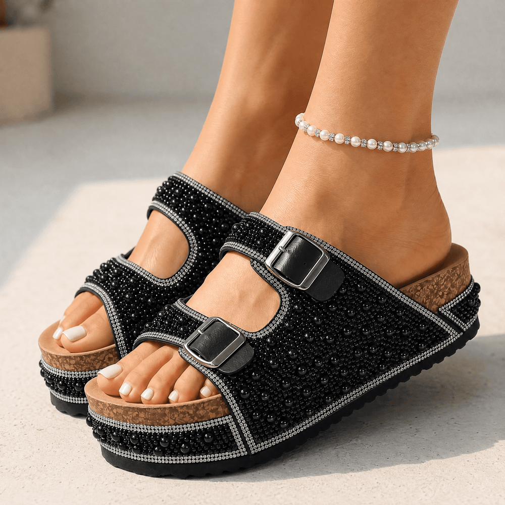 Pearlique – Pearl Platform Slide Sandals