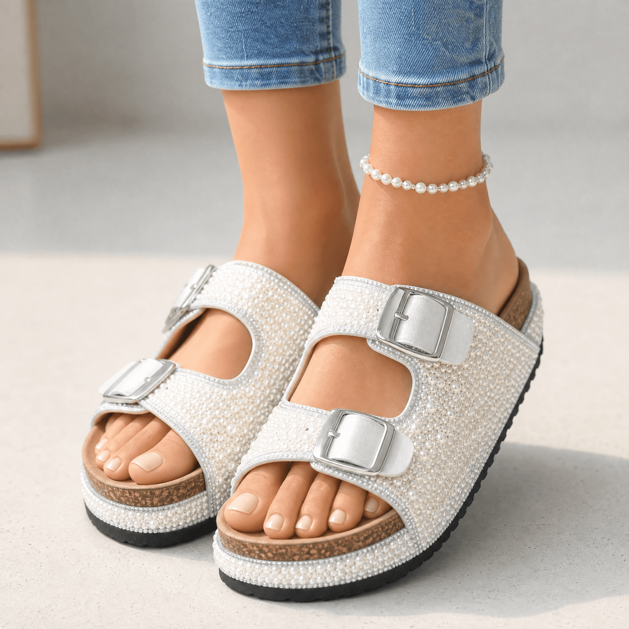 Pearlique – Pearl Platform Slide Sandals
