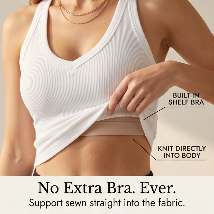 Lunella – Women's Ribbed V-Neck Tank with Built-In Bra