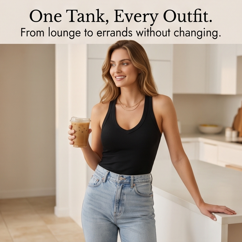 Lunella – Women's Ribbed V-Neck Tank with Built-In Bra