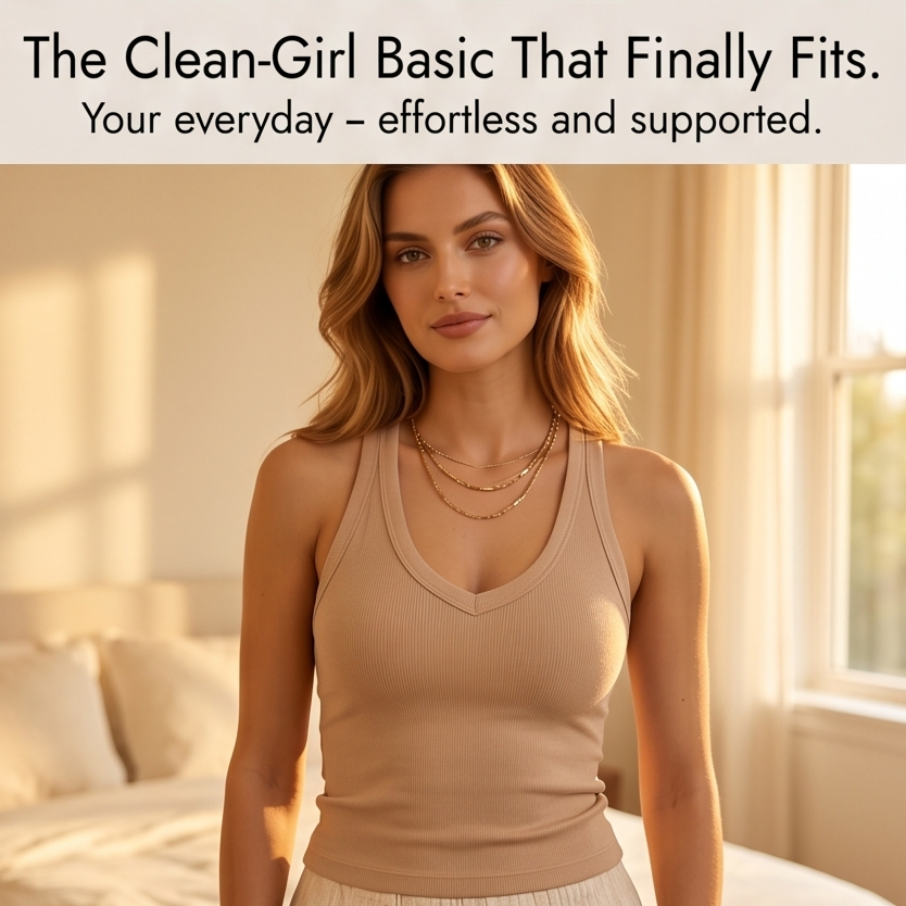 Lunella – Women's Ribbed V-Neck Tank with Built-In Bra