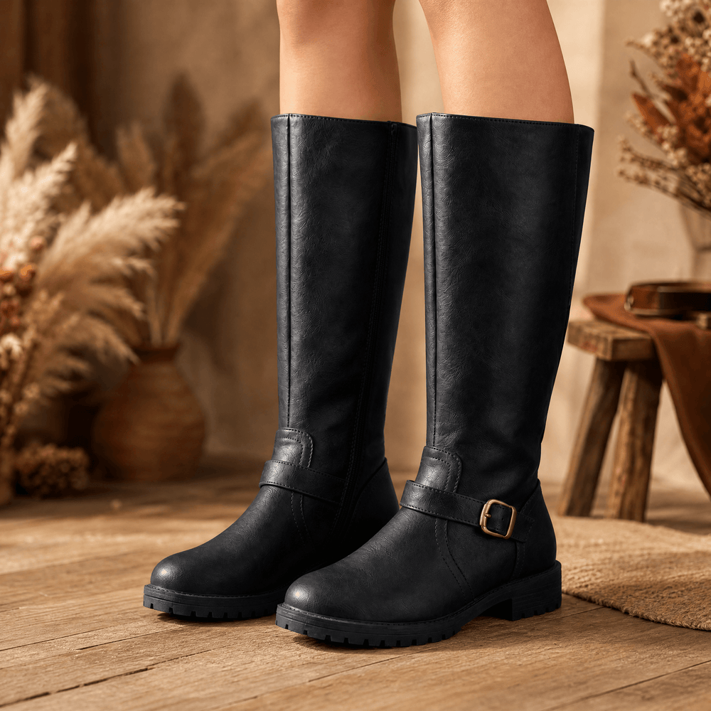 Ridella - Knee High Riding Boots with Buckle Detail