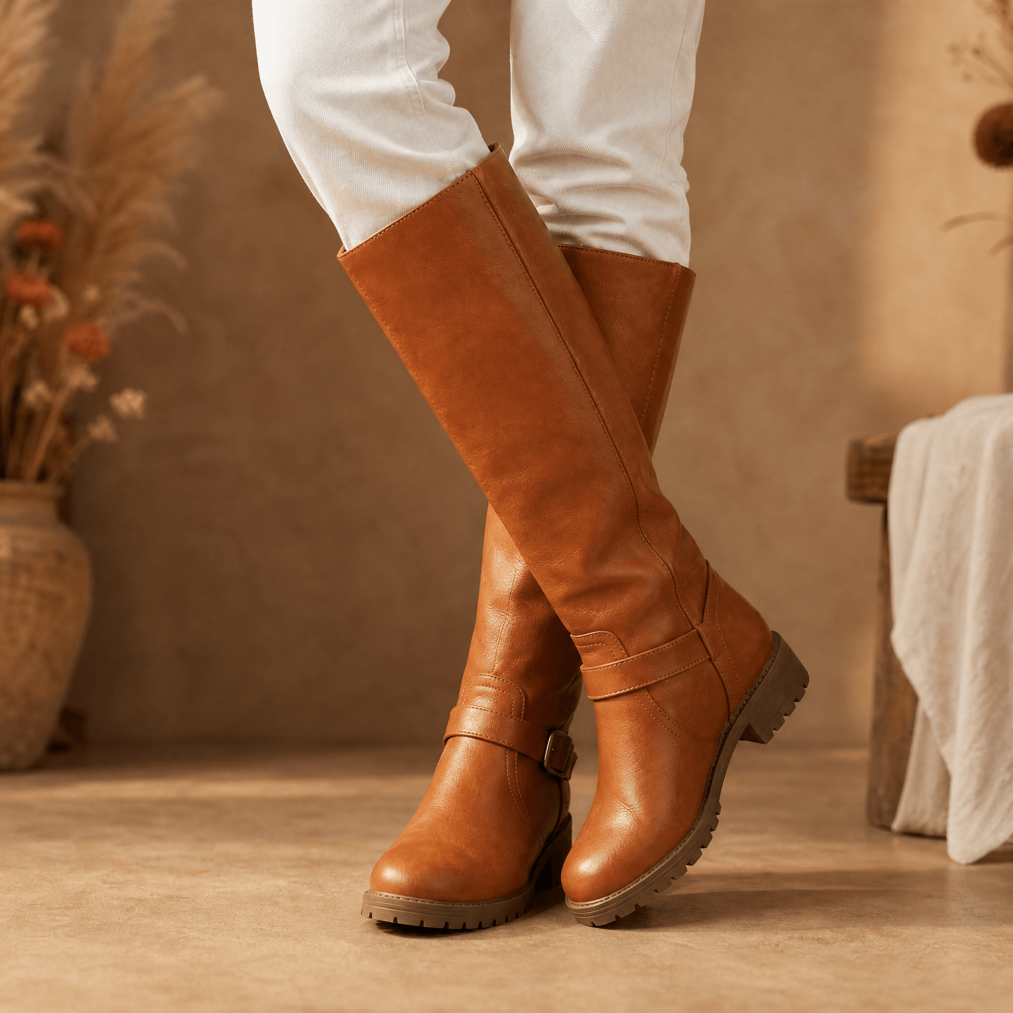 Ridella - Knee High Riding Boots with Buckle Detail