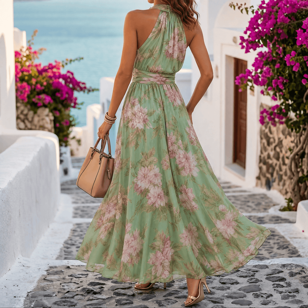 Rosalie – Women's Flowy Sage Floral Summer Maxi