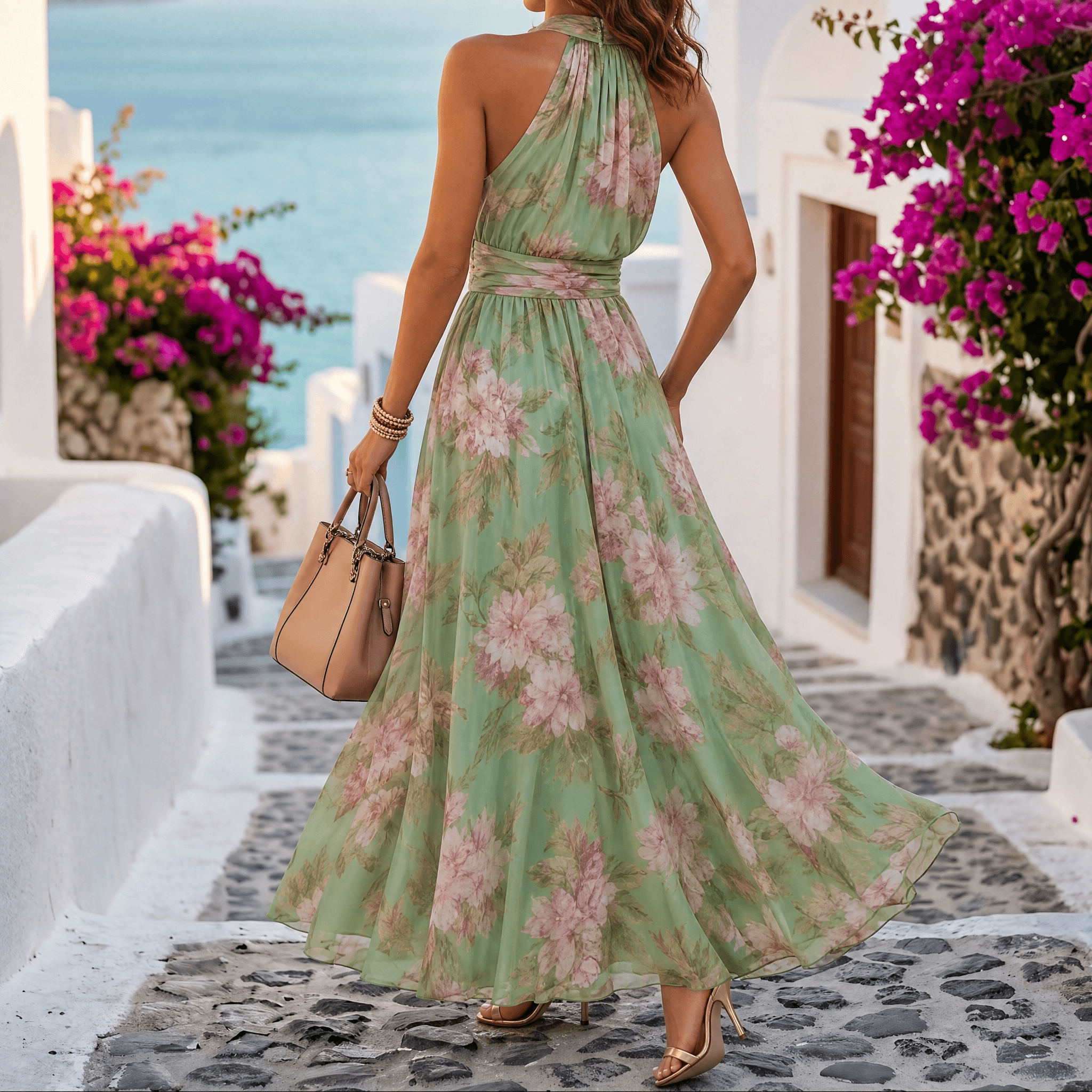 Rosalie – Women's Flowy Sage Floral Summer Maxi