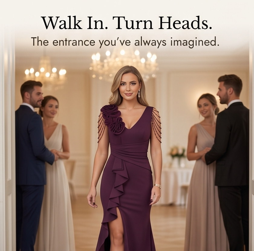 Roselani – Women's Rosette Shoulder Mermaid Evening Gown
