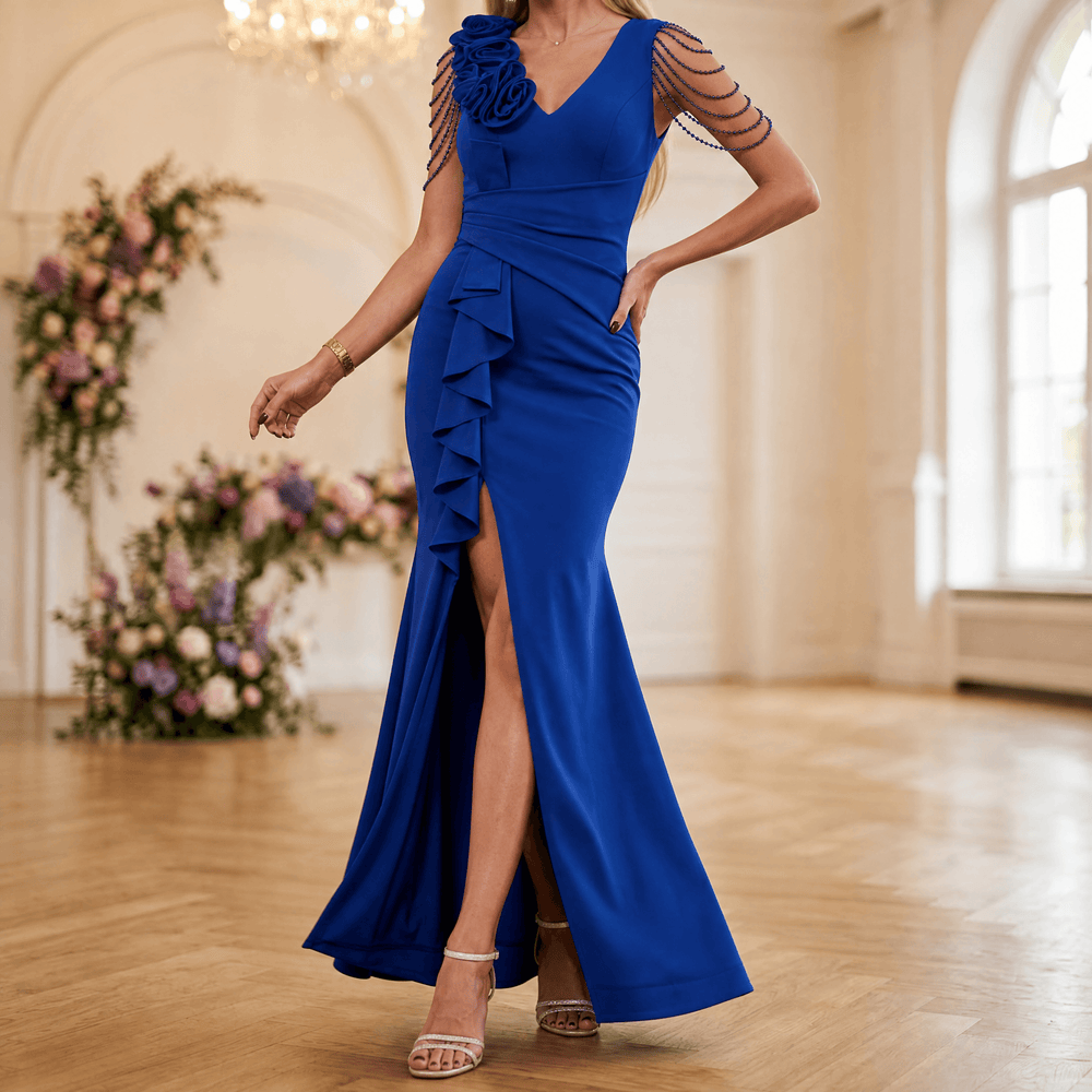 Roselani – Women's Rosette Shoulder Mermaid Evening Gown