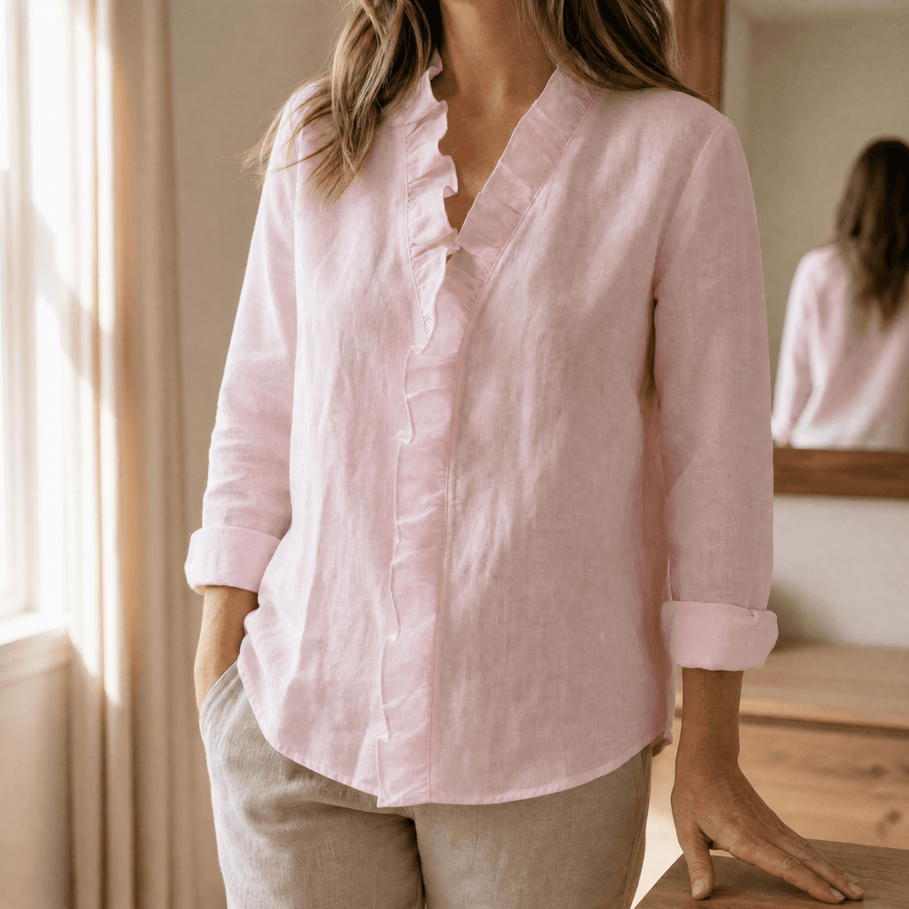Roselle - Soft Ruffle V-Neck Long Sleeve Blouse