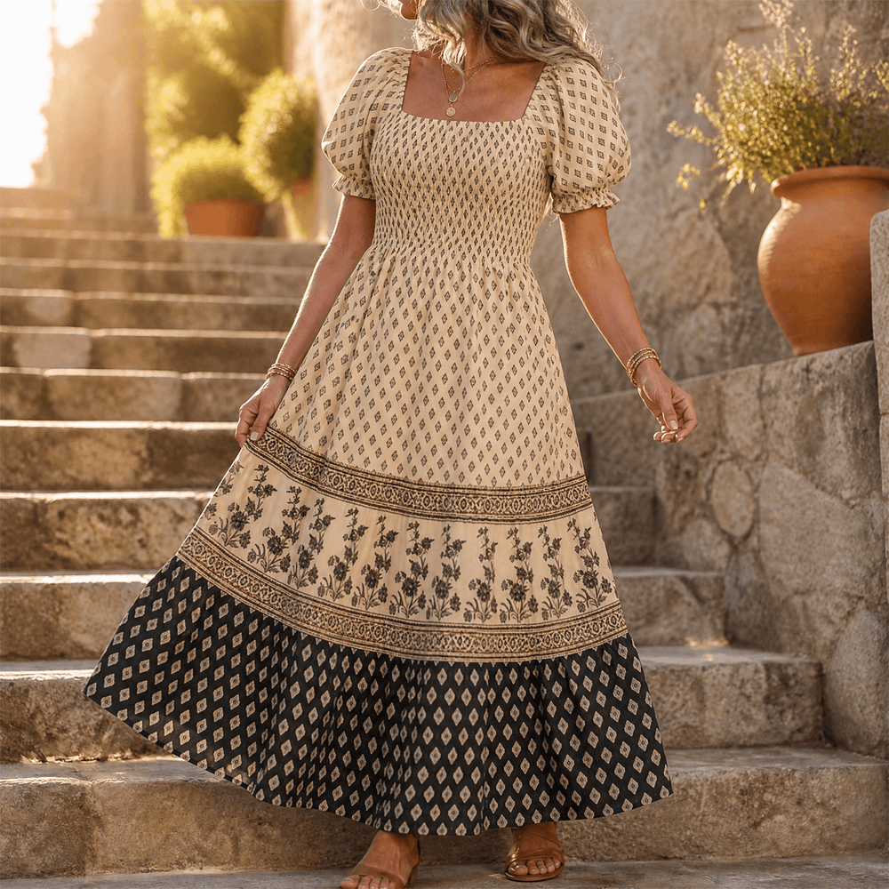 Selaris – Women's Smocked Puff Sleeve Maxi Dress
