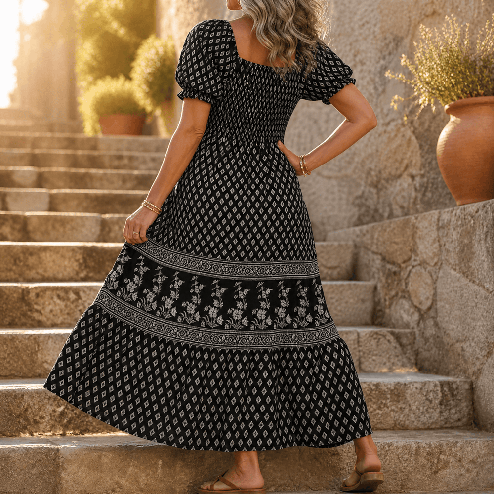 Selaris – Women's Smocked Puff Sleeve Maxi Dress