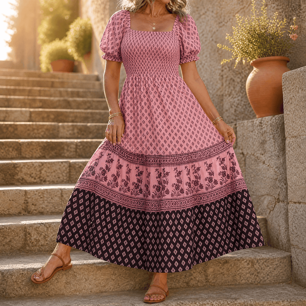 Selaris – Women's Smocked Puff Sleeve Maxi Dress