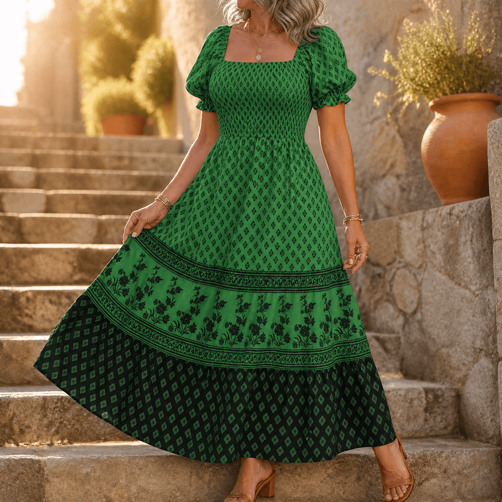 Selaris – Women's Smocked Puff Sleeve Maxi Dress