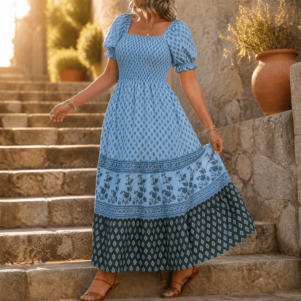 Selaris – Women's Smocked Puff Sleeve Maxi Dress