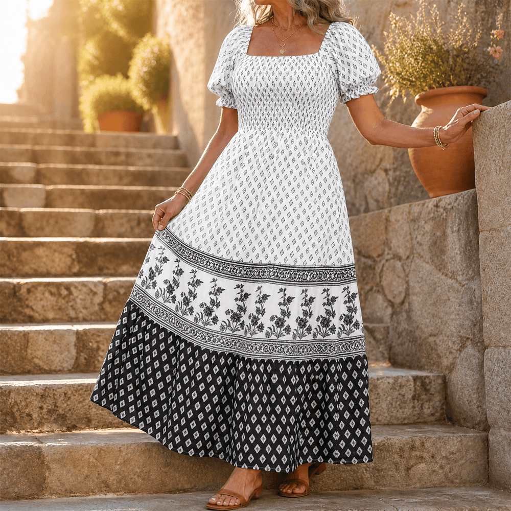 Selaris – Women's Smocked Puff Sleeve Maxi Dress