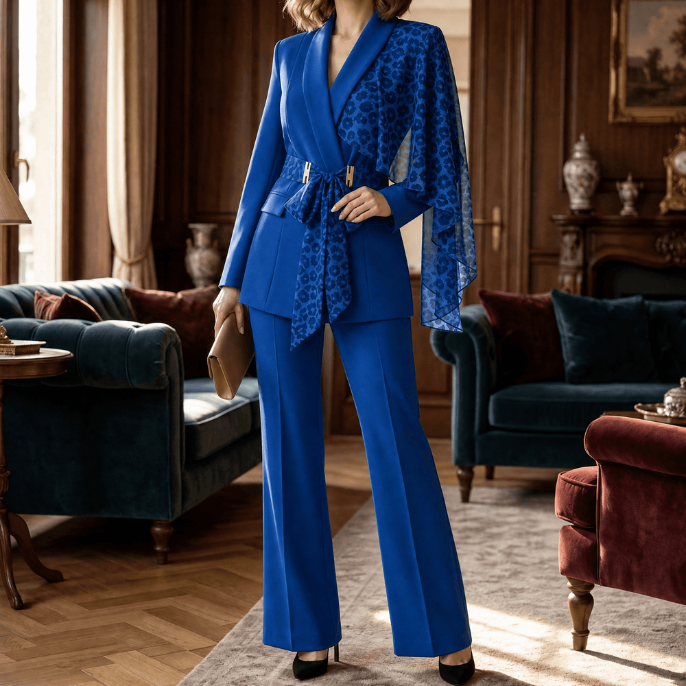 Selvana – Leopard accent blazer and pants set